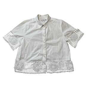 Chico's Blouse/Shirt, size 2.5 (14) White Crochet Trim, NEW W/O Tags
